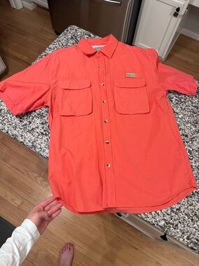 RealTree Men’s Short Sleeve Coral Button-Down Shirt